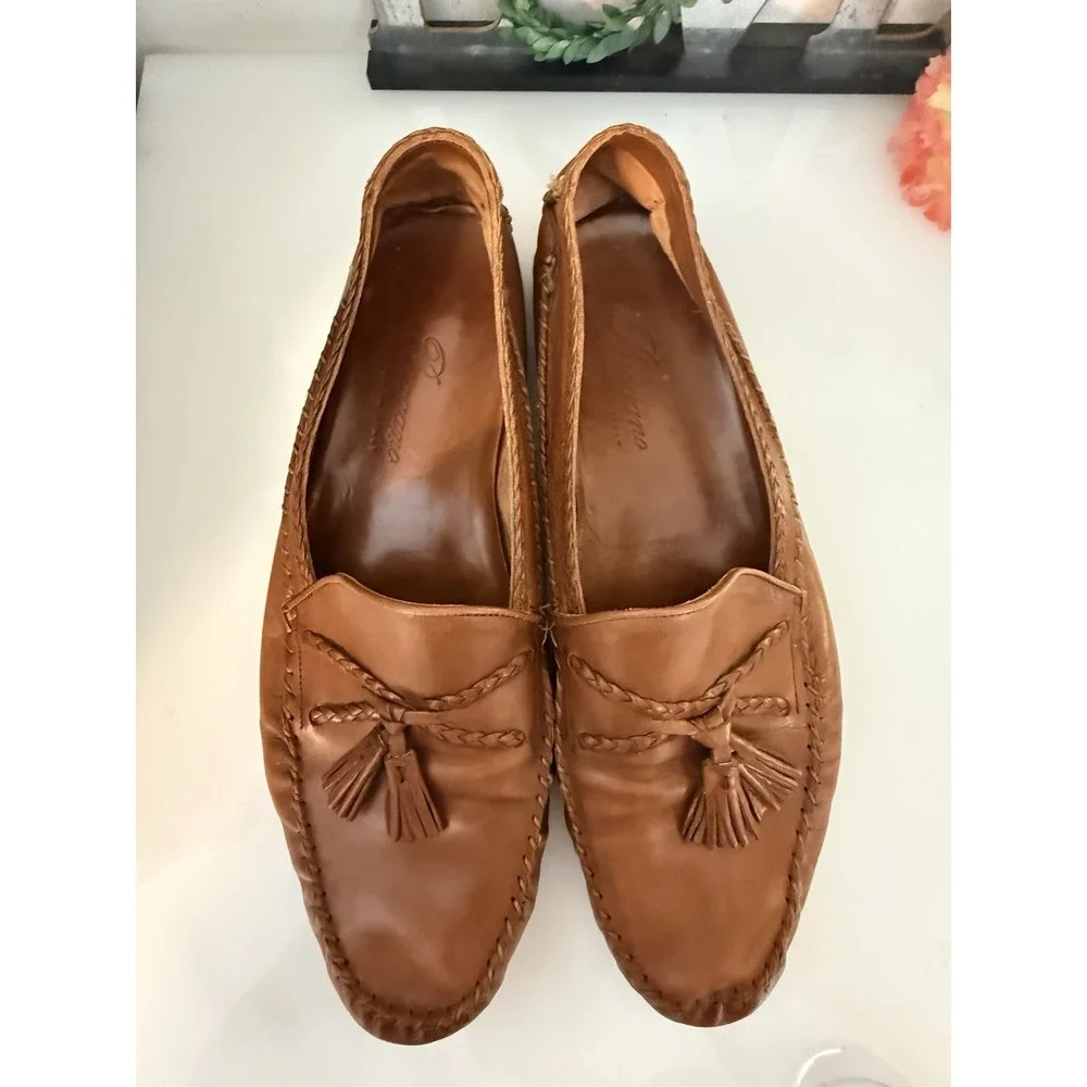 Bragano Italy Leather Tasseled Loafers Size 10.5 M Men's Moccasins Cognac Brown‎